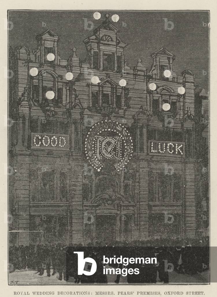 Royal Wedding Decorations, Messers Pears' Premises, Oxford Street (engraving)