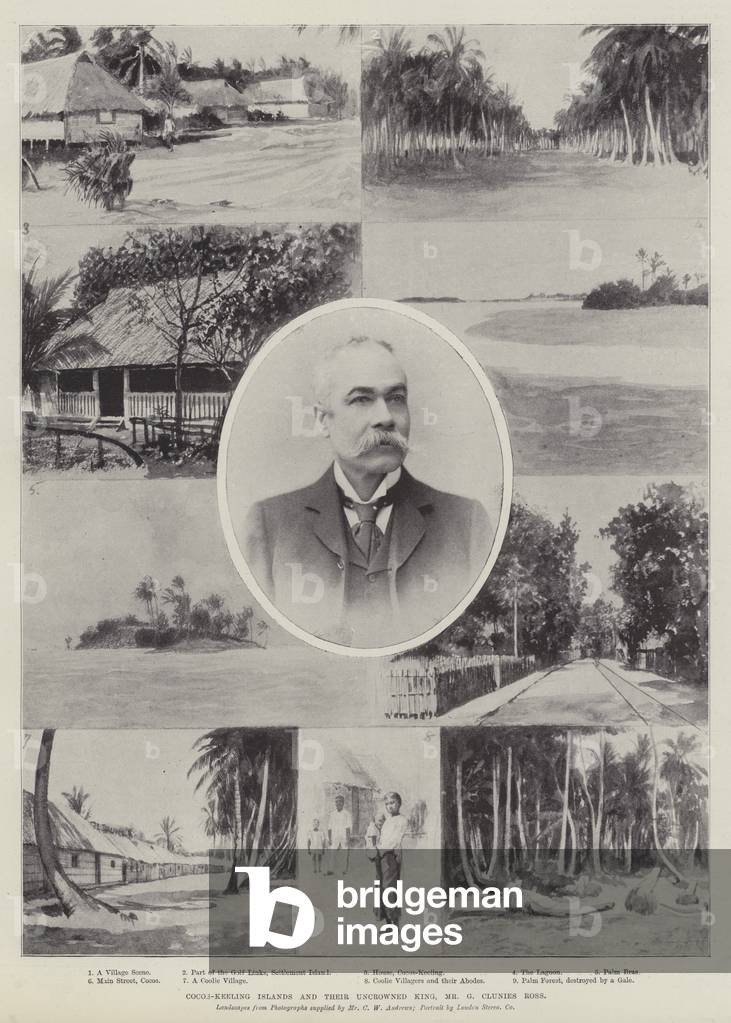 Cocos-Keeling Islands and their Uncrowned King, Mr G Clunies Ross (litho)