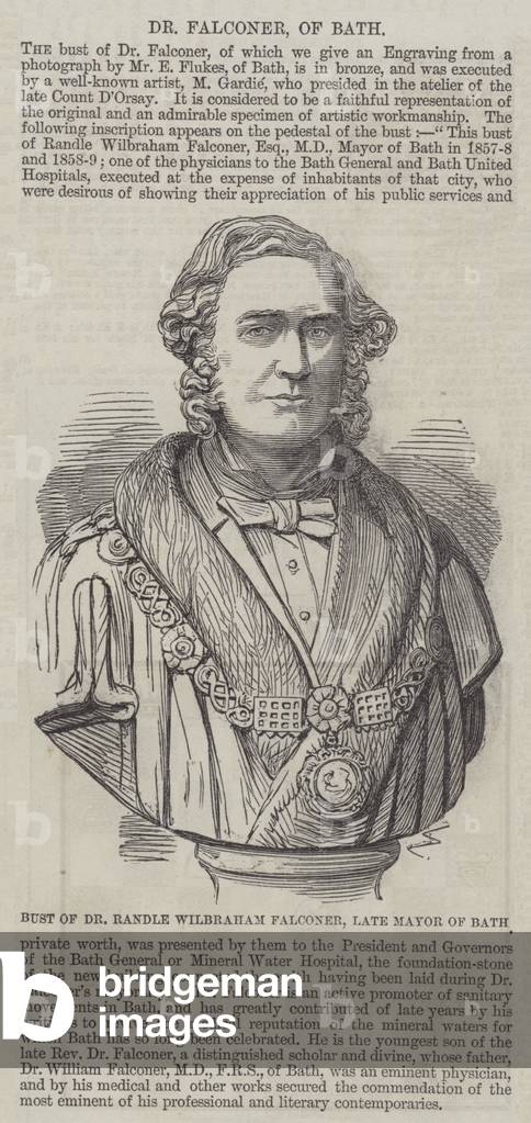 Bust of Dr Randle Wilbraham Falconer, late Mayor of Bath (engraving)