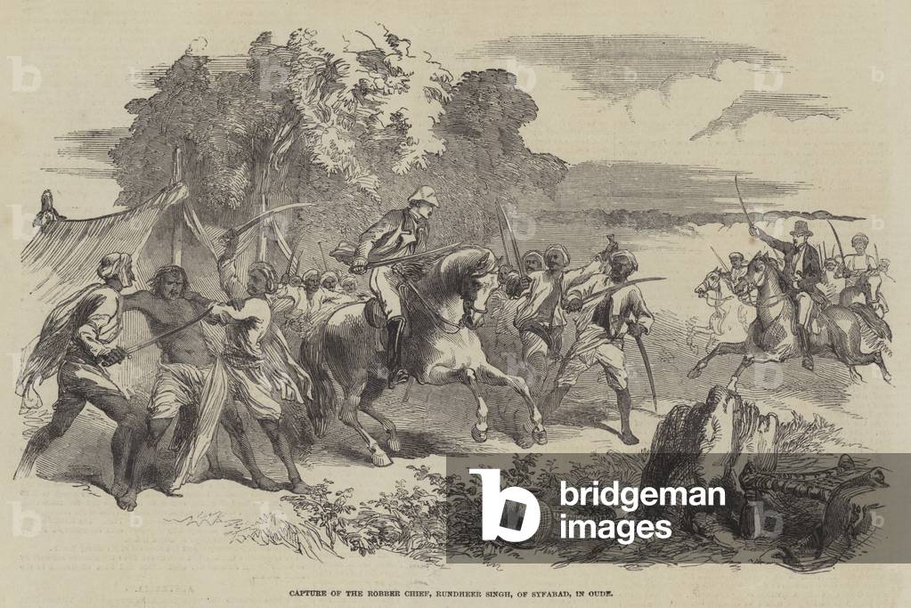 Capture of the Robber Chief, Rundheer Singh, of Syfabad, in Oude (engraving)