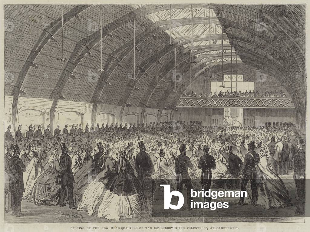 Opening of the New Head-Quarters of the 1st Surrey Rifle Volunteers, at Camberwell (engraving)