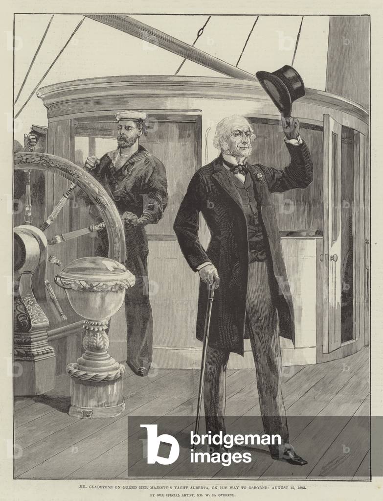 Mr Gladstone on Board Her Majesty's Yacht Alberta, on his Way to Osborne, 15 August 1892 (engraving)