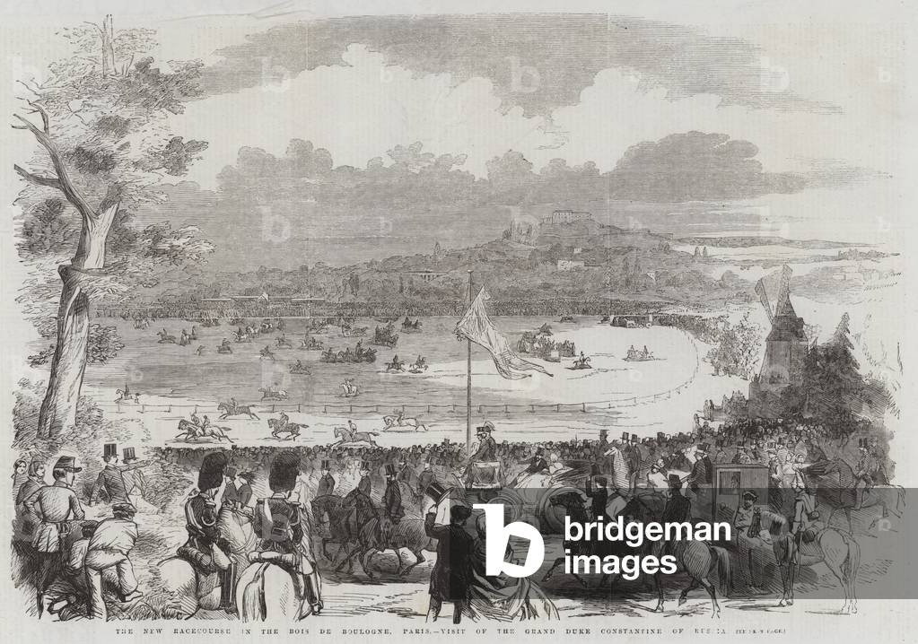 The New Racecourse in the Bois de Boulogne, Paris, Visit of the Grand Duke Constantine of Russia (engraving)