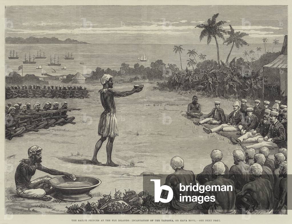 The Sailor Princes at the Fiji Islands, Incantation of the Yangona, or Kava Bowl (engraving)