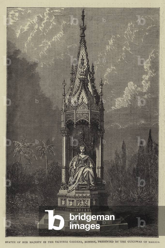 Statue of Her Majesty in the Victoria Gardens, Bombay, presented by the Guicowar of Baroda (engraving)