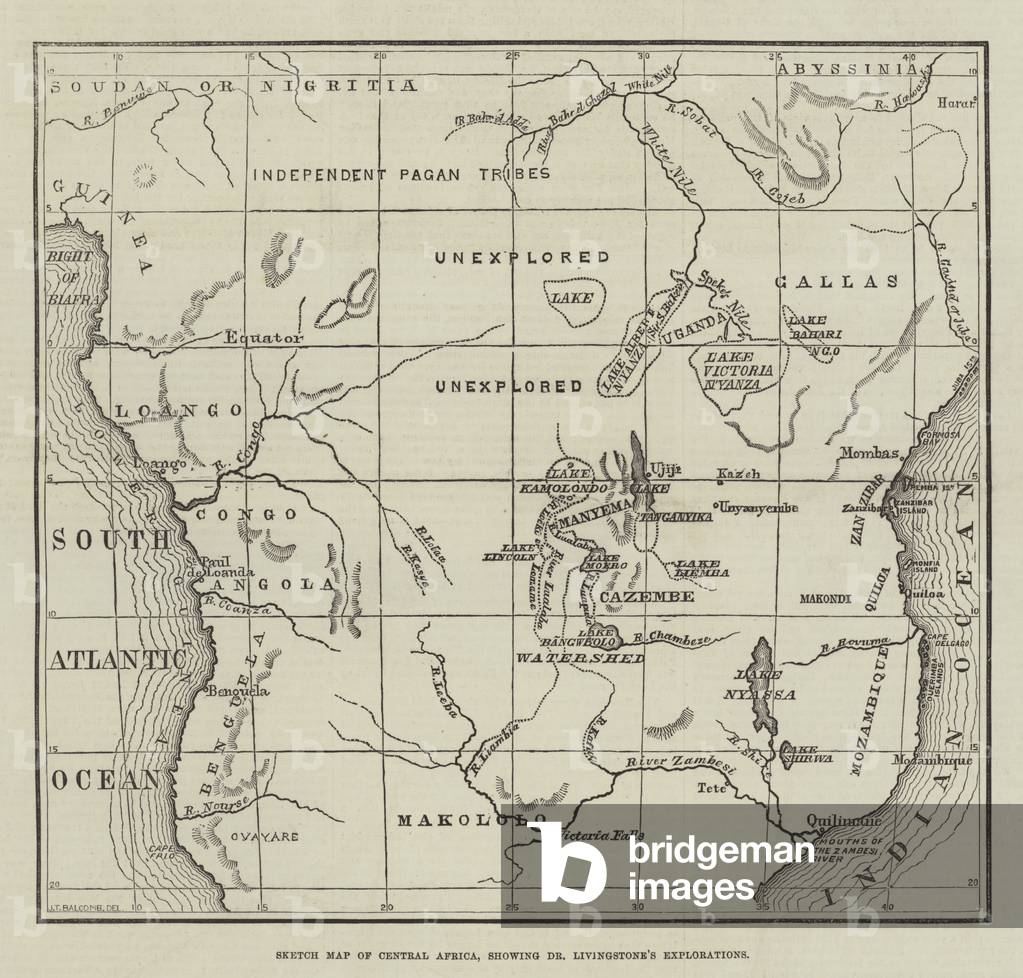 Sketch Map of Central Africa, showing Dr Livingstone's Explorations (engraving)