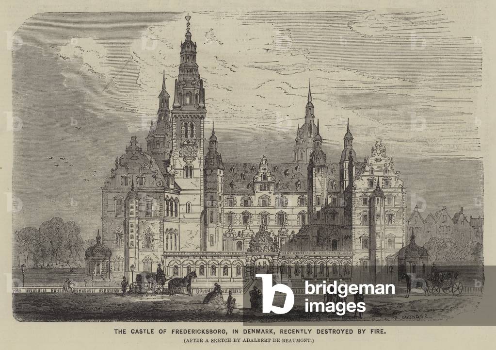 The Castle of Fredericksborg, in Denmark, Recently Destroyed by Fire (engraving)