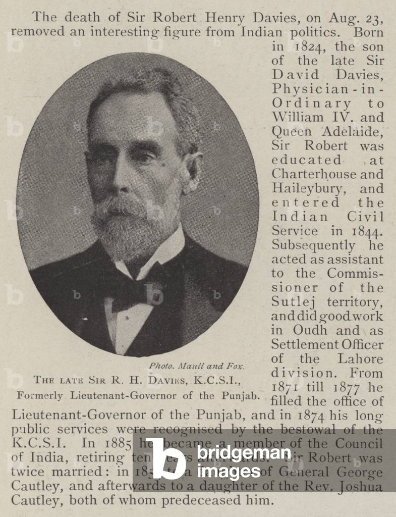 The late Sir R H Davies, KCSI, Formerly Lieutenant-General of the Punjab (b/w photo)