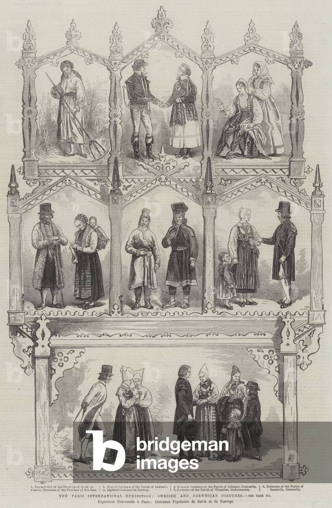 The Paris International Exhibition, Swedish and Norwegian Costumes (engraving)