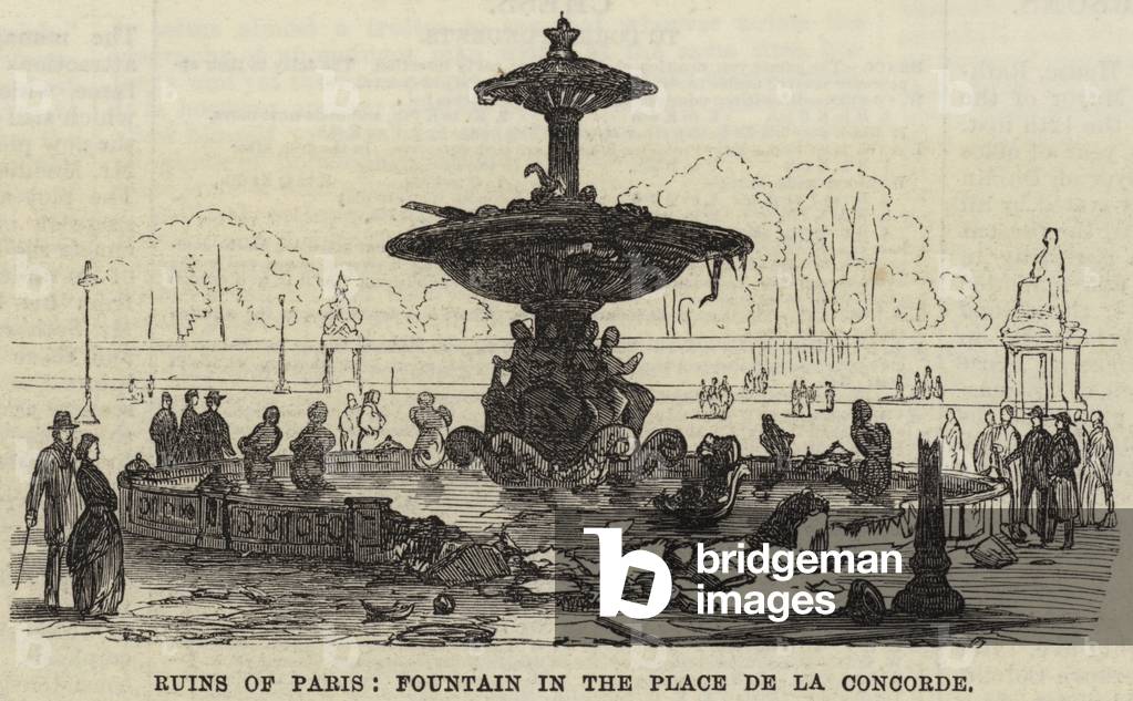 Ruins of Paris, Fountain in the Place de la Concorde (engraving)