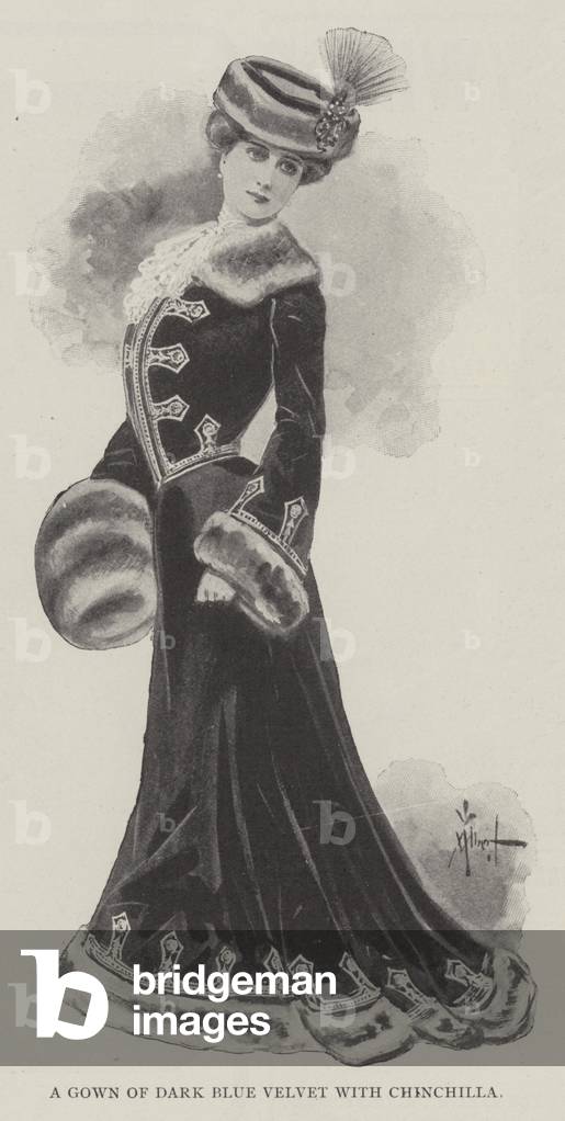 A Gown of Dark Blue Velvet with Chinchilla (litho)