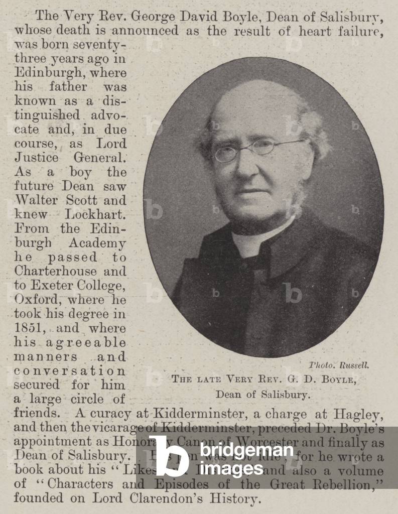 The late Very Reverend G D Boyle, Dean of Salisbury (b/w photo)