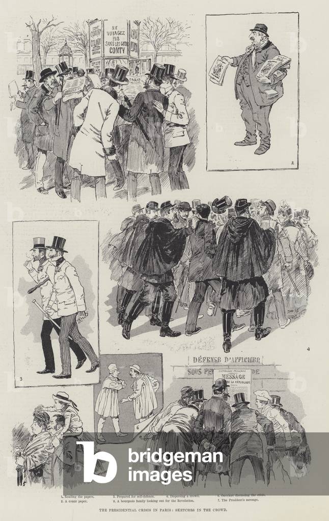 The Presidential Crisis in Paris, Sketches in the Crowd (engraving)