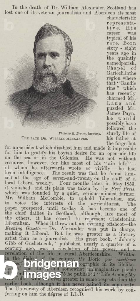 The late Dr William Alexander (engraving)