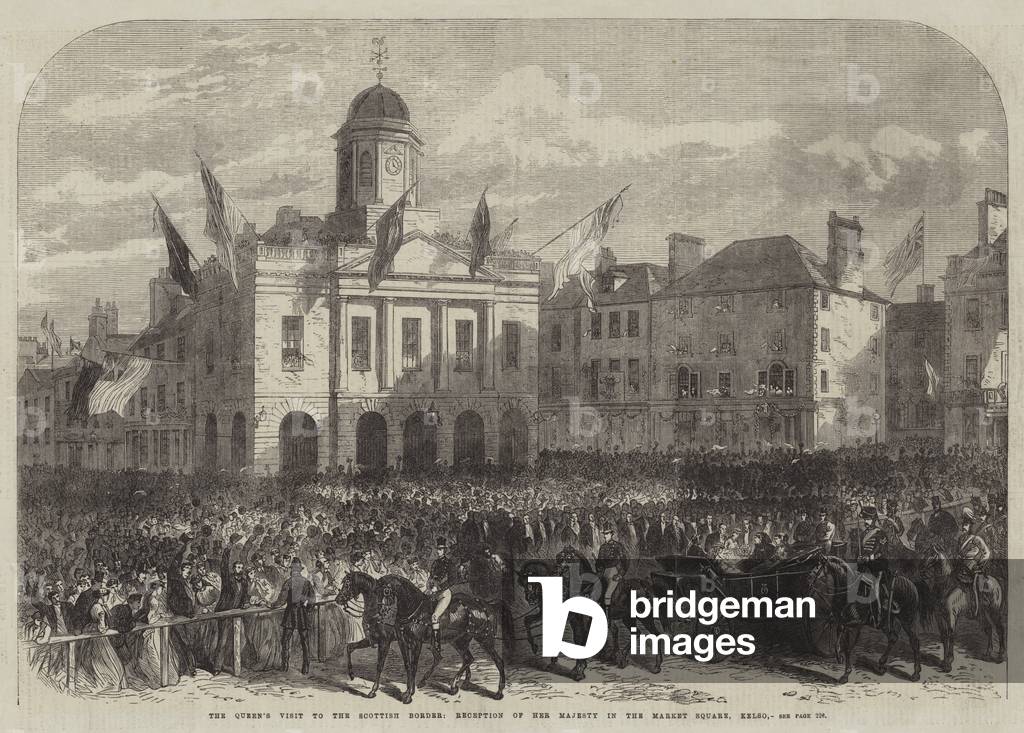 The Queen's Visit to the Scottish Border, Reception of Her Majesty in the Market Square, Kelso (engraving)