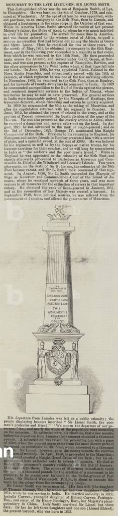 Monument to the late Lieutenant-General Sir Lionel Smith (engraving)