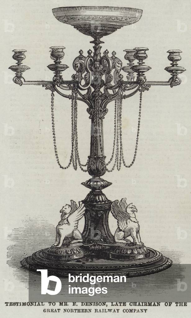 Testimonial to Mr F Denison, Late Chairman of the Great Northern Railway Company (engraving)