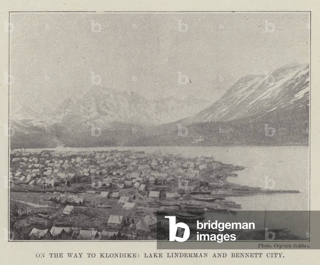 On the Way to Klondike, Lake Linderman and Bennett City (b/w photo)