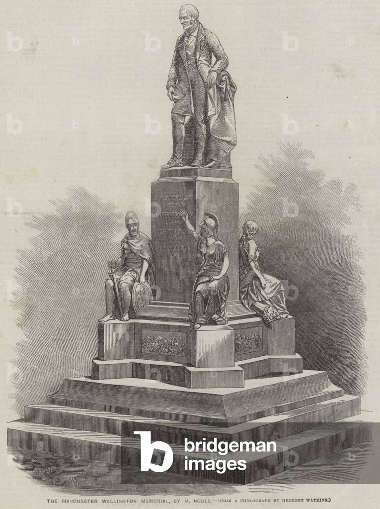The Manchester Wellington Memorial, by M Noble (engraving)