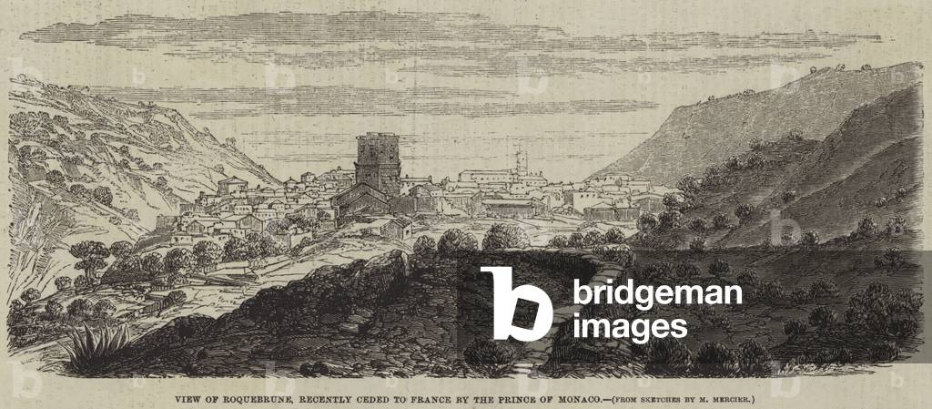 View of Roquebrune, recently ceded to France by the Prince of Monaco (engraving)
