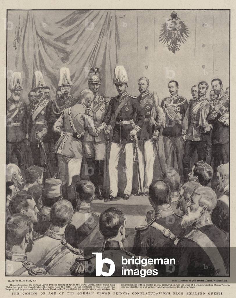The Coming of Age of the German Crown Prince, Congratulations from Exalted Guests (litho)
