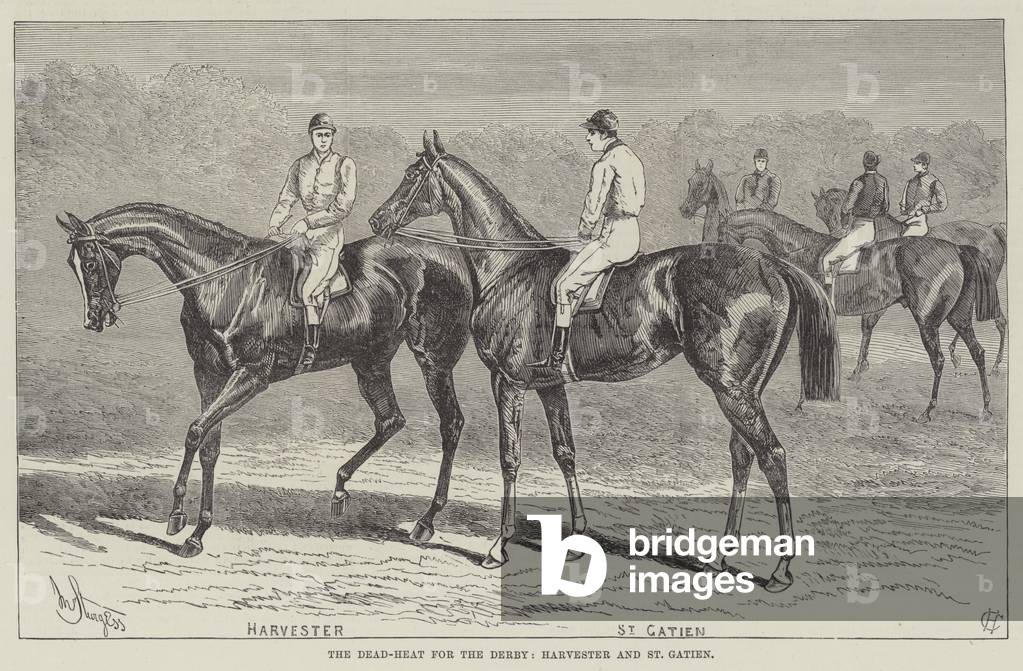 The Dead-Heat for the Derby, Harvester and St Gatien (engraving)