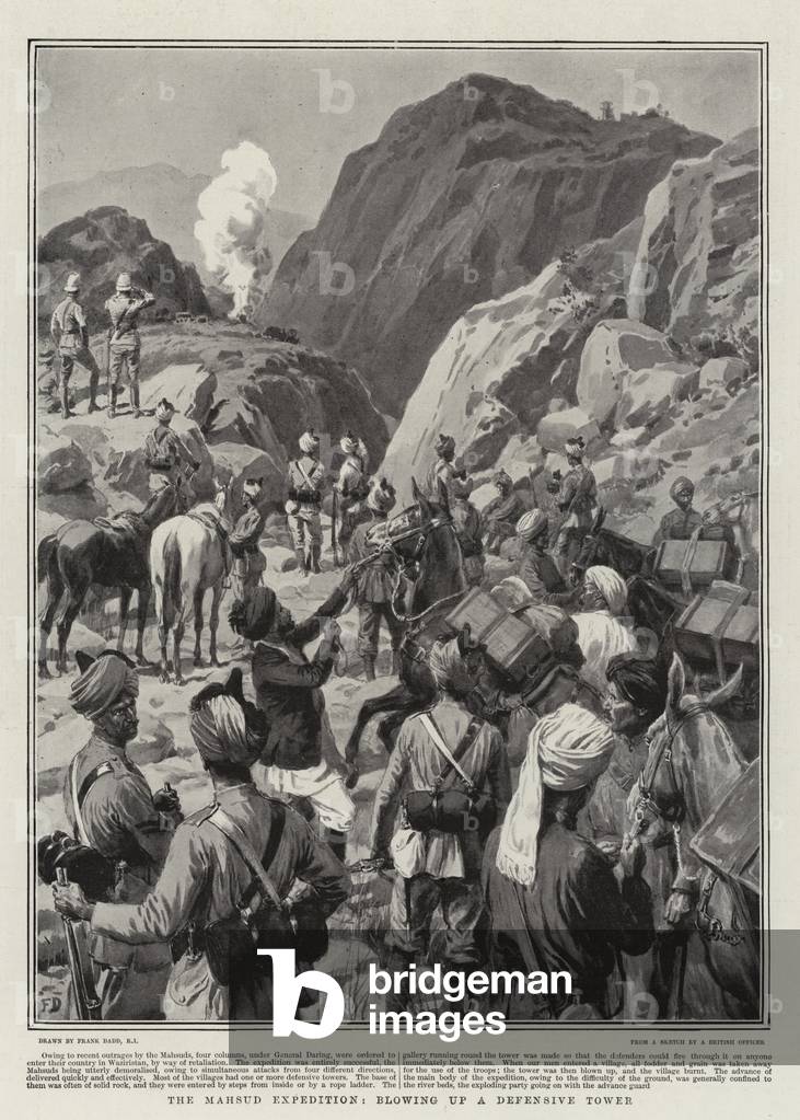 The Mahsud Expedition, blowing up a Defensive Tower (litho)