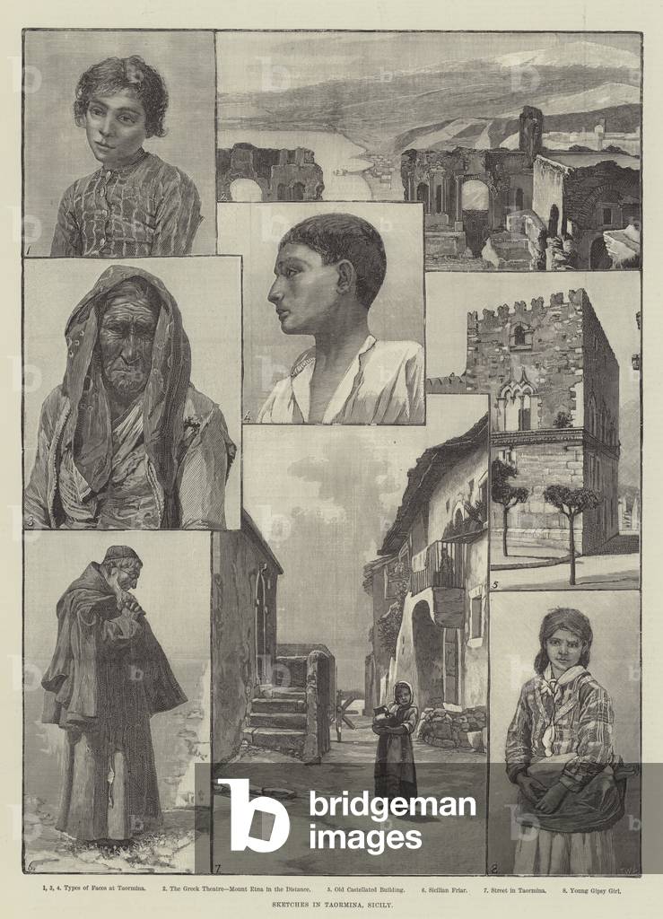 Sketches in Taormina, Sicily (engraving)