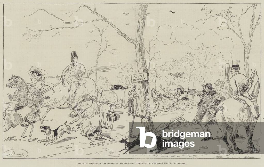 Paris on Horseback, the Bois de Boulogne and M de Lesseps (engraving)
