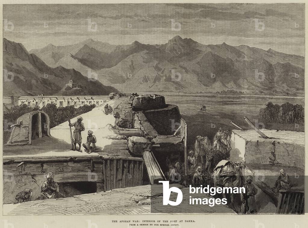 The Afghan War, Interior of the Fort at Dakka (engraving)