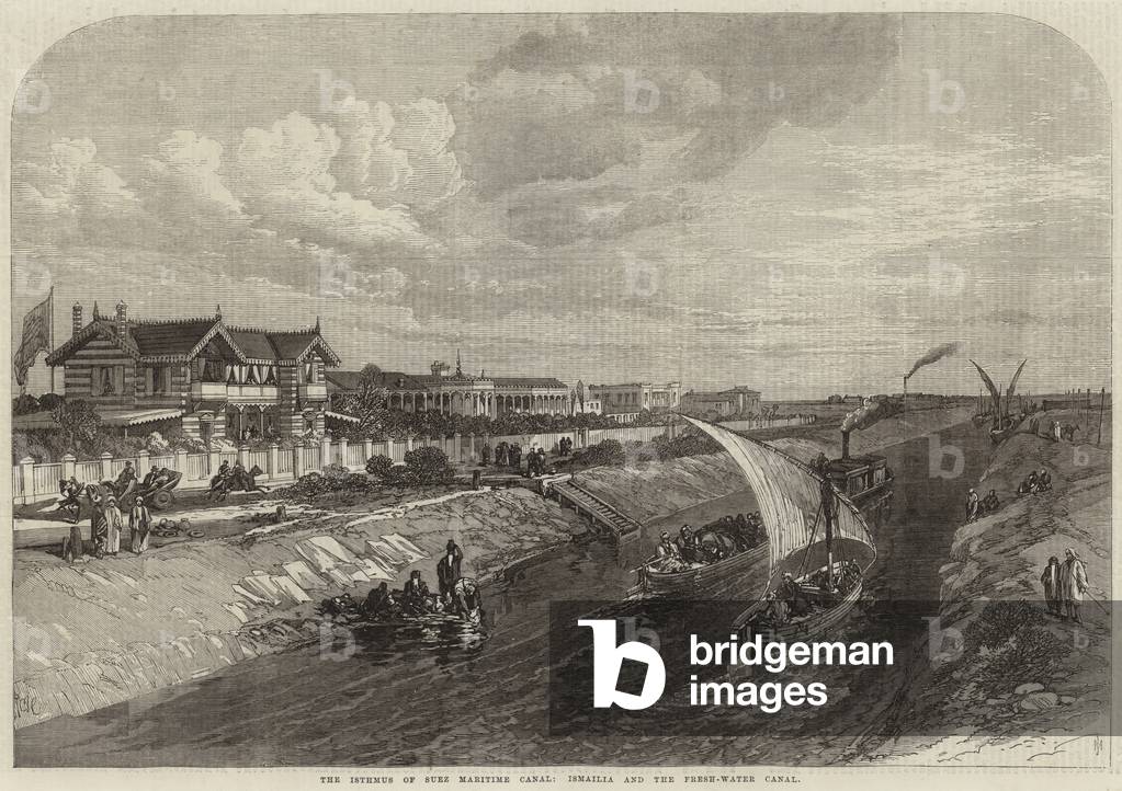 The Isthmus of Suez Maritime Canal, Ismailia and the Fresh-Water Canal (engraving)