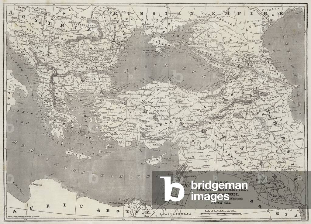 Map of the Ottoman Empire, Kingdom of Greece, and the Russian Provinces on the Black Sea (engraving)