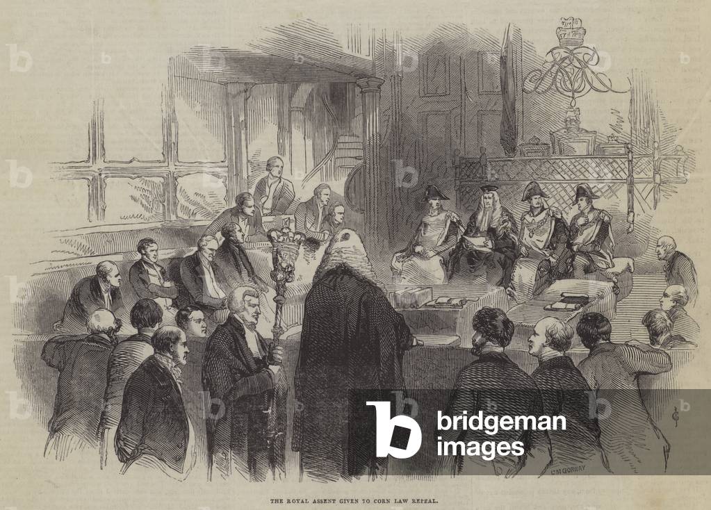 The Royal Assent given to Corn Law Repeal (engraving)