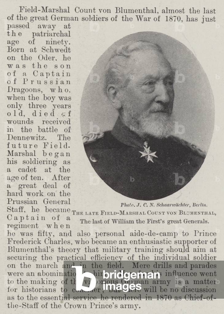 The late Field-Marshal Count von Blumenthal, the last of William the First's great Generals (b/w photo)