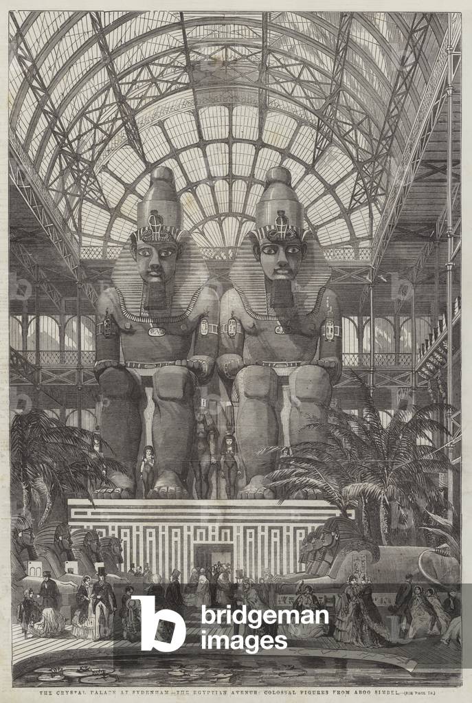 The Crystal Palace at Sydenham, the Egyptian Avenue, Colossal Figures from Aboo Simbel (engraving)