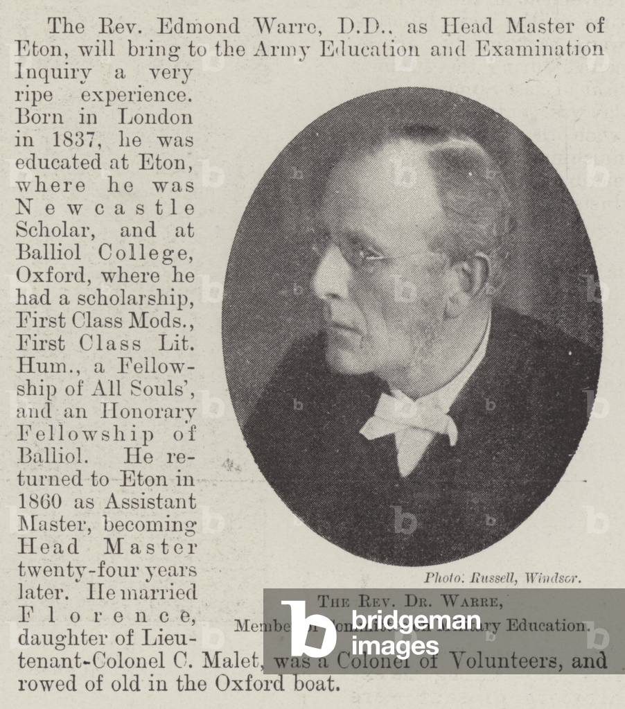 The Reverend Dr Warre, Member of Committee on Military Education (b/w photo)