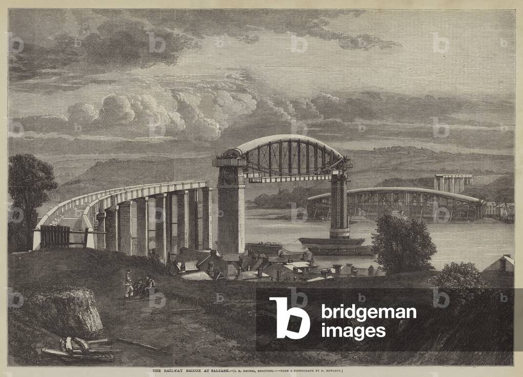 The Railway Bridge at Saltash, I K Brunel, Engineer (engraving)