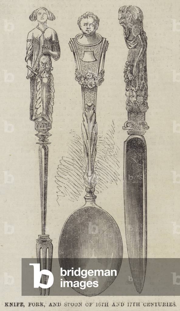 Knife, Fork, and Spoon of 16th and 17th Centuries (engraving)