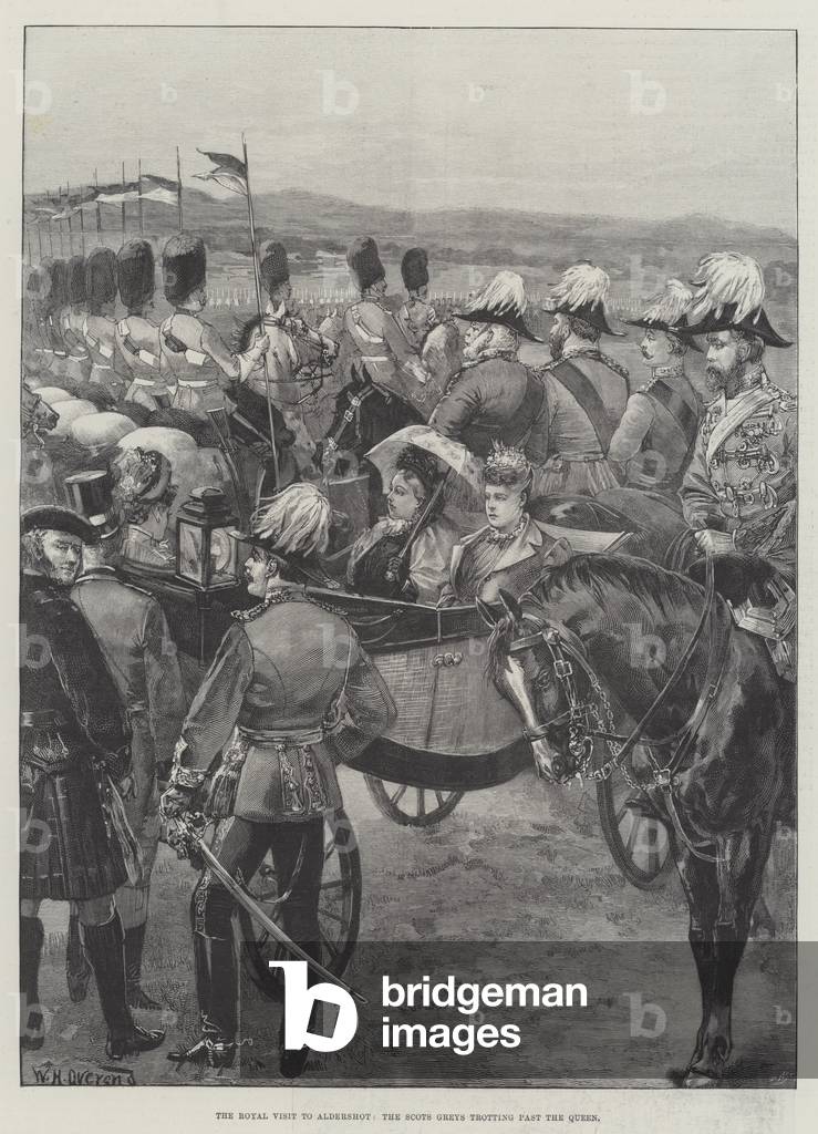 The Royal Visit to Aldershot, the Scots Greys trotting past the Queen (engraving)