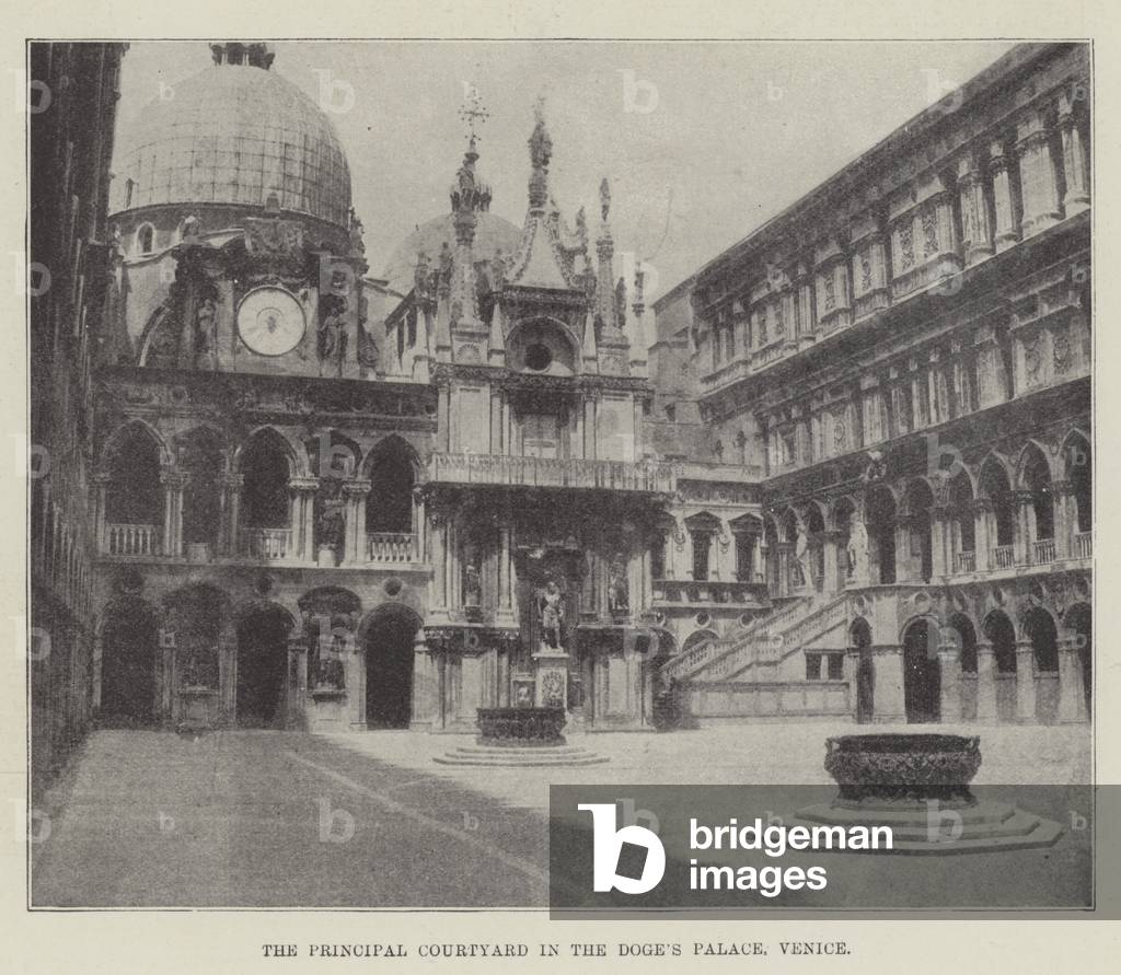 The Principal Courtyard in the Doge's Palace, Venice (b/w photo)
