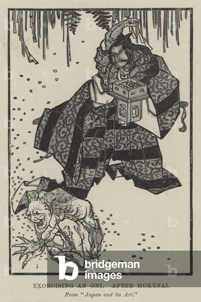 Exorcising an Oni, after Hokusai (engraving)