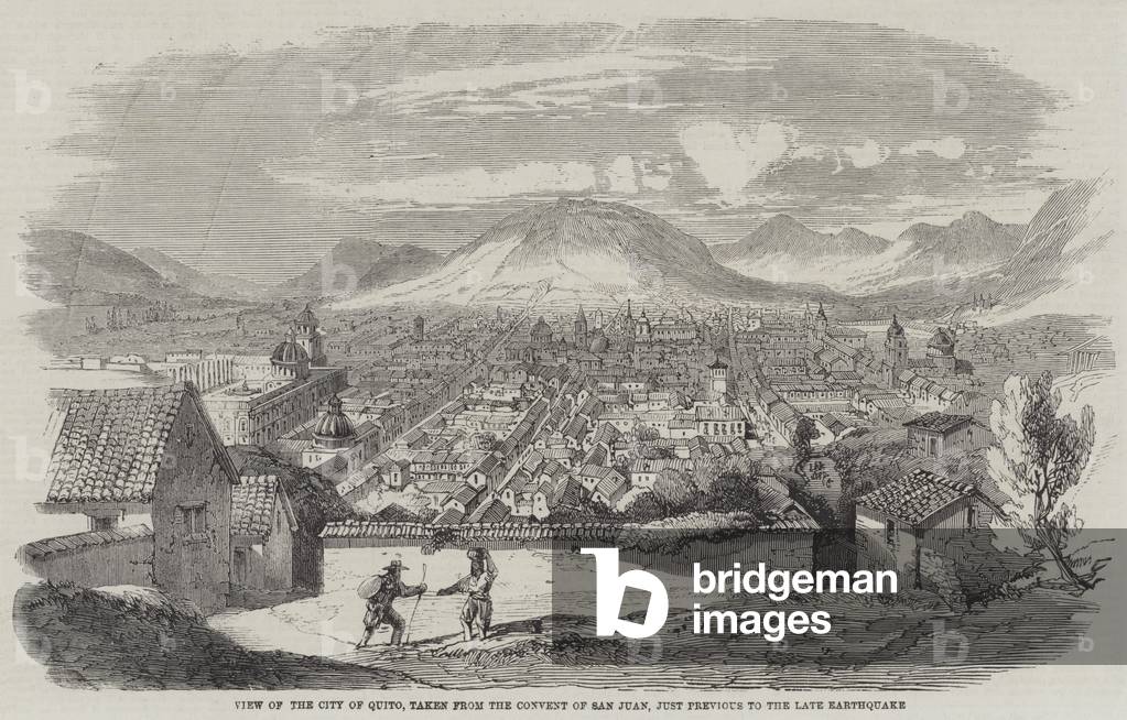 View of the City of Quito, taken from the Convent of San Juan, just previous to the late Earthquake (engraving)
