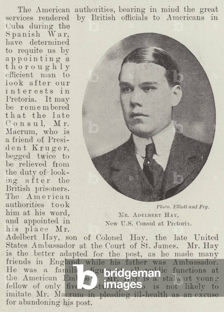 Mr Adelbert Hay, New US Consul at Pretoria (b/w photo)