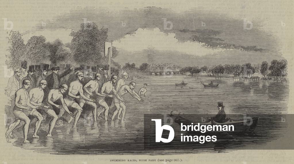 Swimming races, Hyde Park, London (engraving)