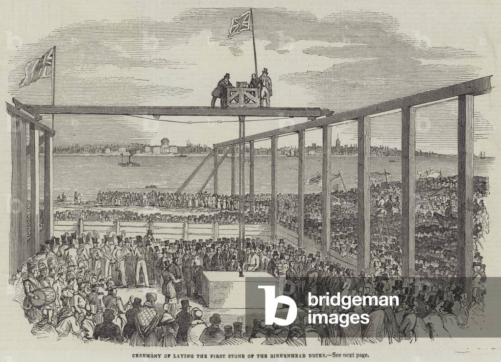 Ceremony of Laying the First Stone of the Birkenhead Docks (engraving)