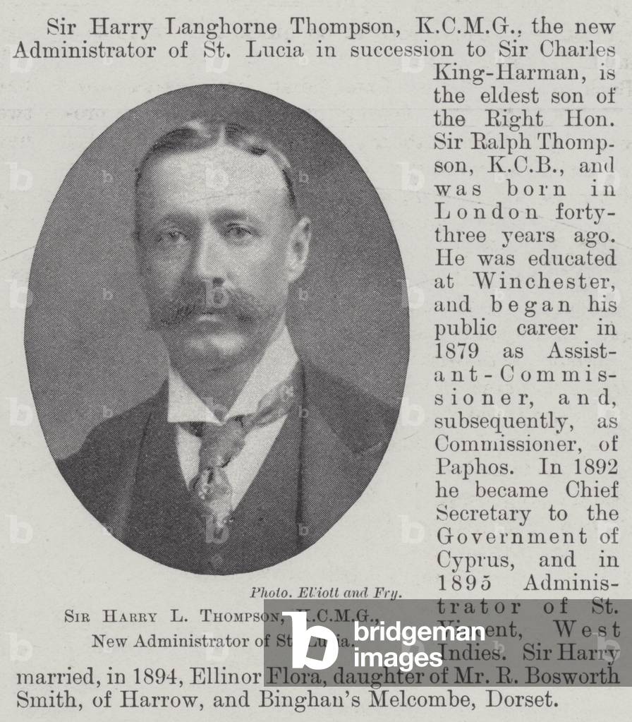 Sir Harry L Thompson, KCMG, New Administrator of St Lucia (b/w photo)