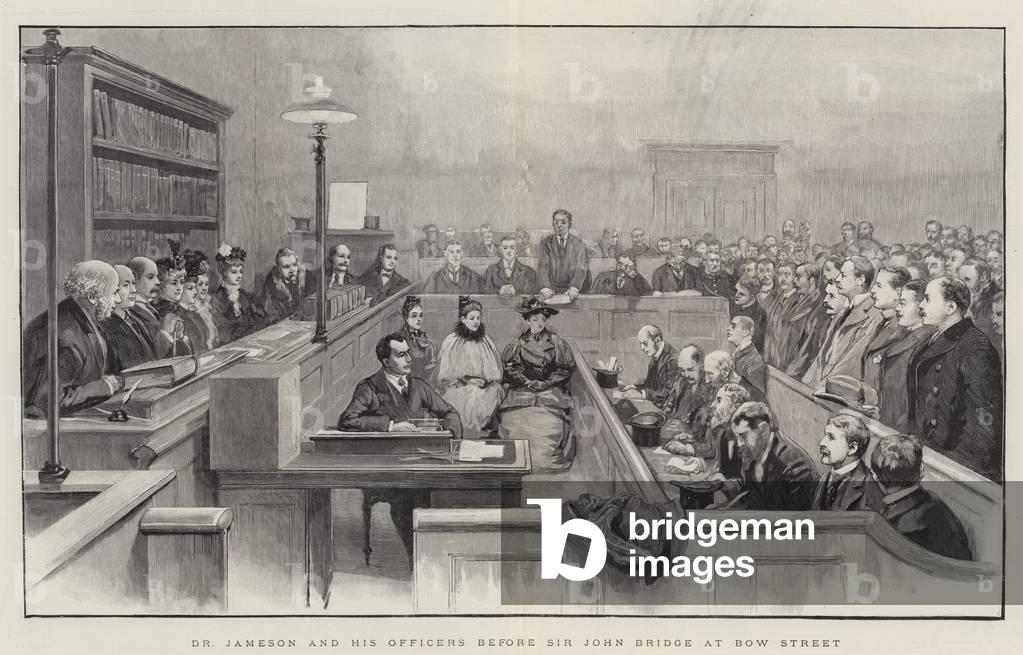 Dr Jameson and his Officers before Sir John Bridge at Bow Street (engraving)