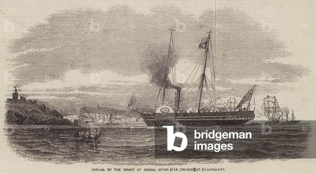Arrival of the Court at Cowes, after the Review at Aldershott (engraving)