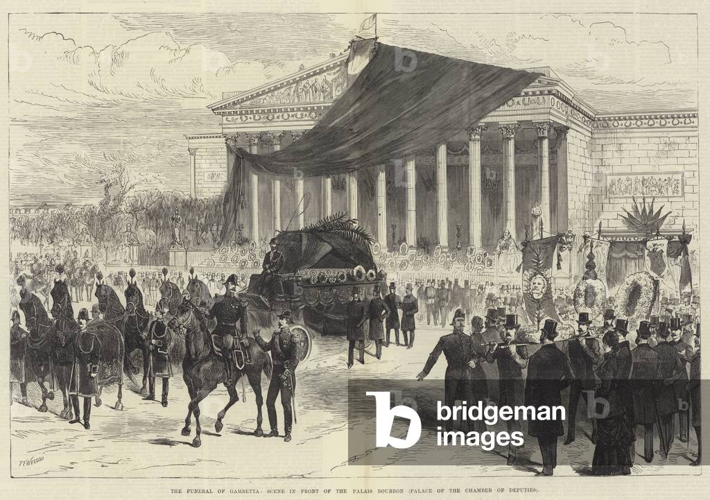 The Funeral of Gambetta, Scene in front of the Palais Bourbon, Palace of the Chamber of Deputies (engraving)