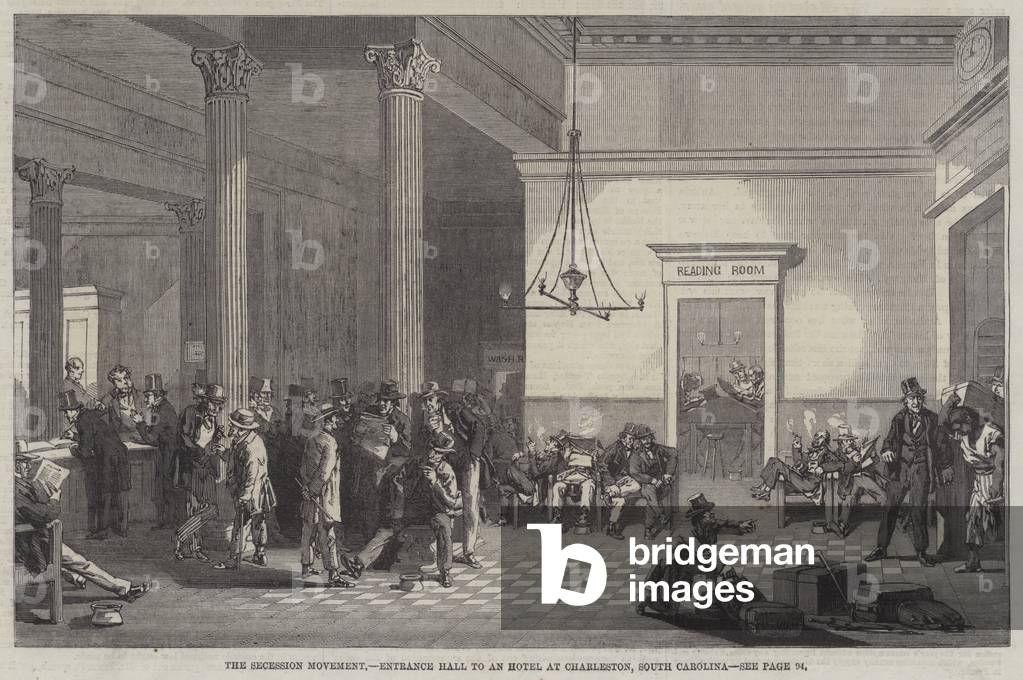 The Secession Movement, Entrance Hall to a Hotel at Charleston, South Carolina (engraving)